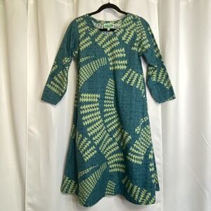 Naupaka Hawaii Teal Lime Dress Lauhala Tribal Design Size 6 Aloha Vacation Luau